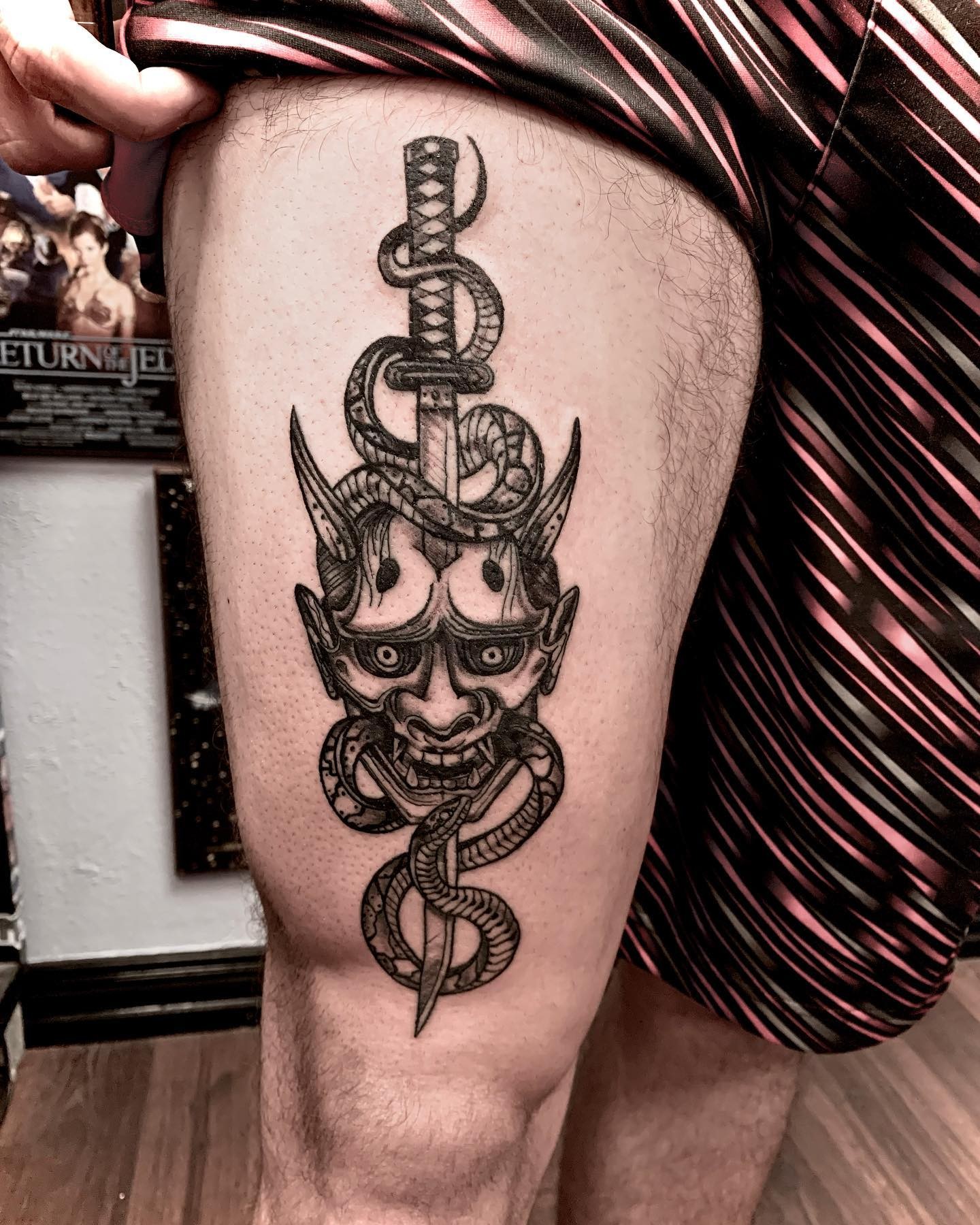 Monochromatic Oni Tattoo