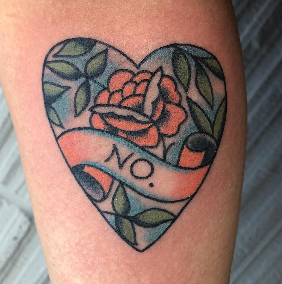 Heart With Banner Tattoo And A Rose