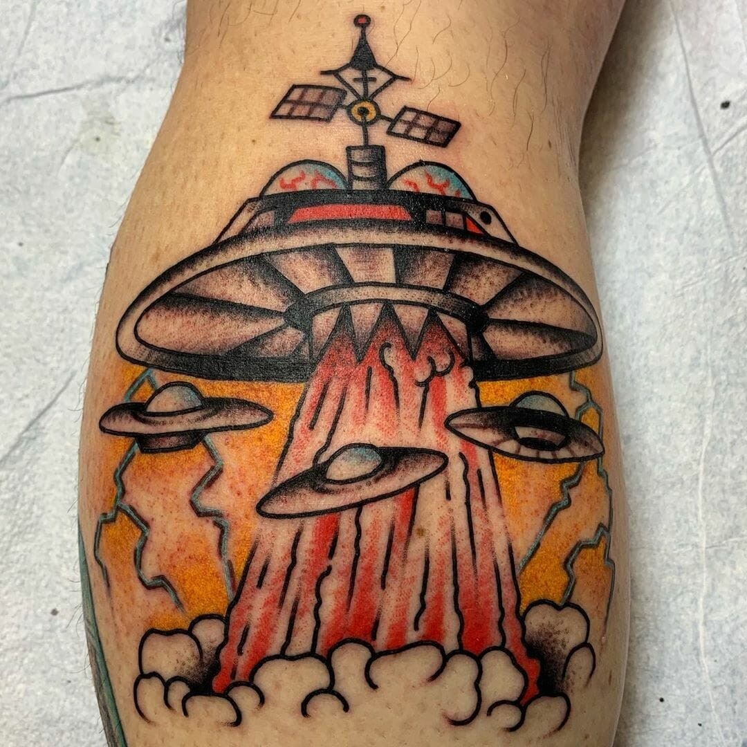 Ufo Tattoos On Leg