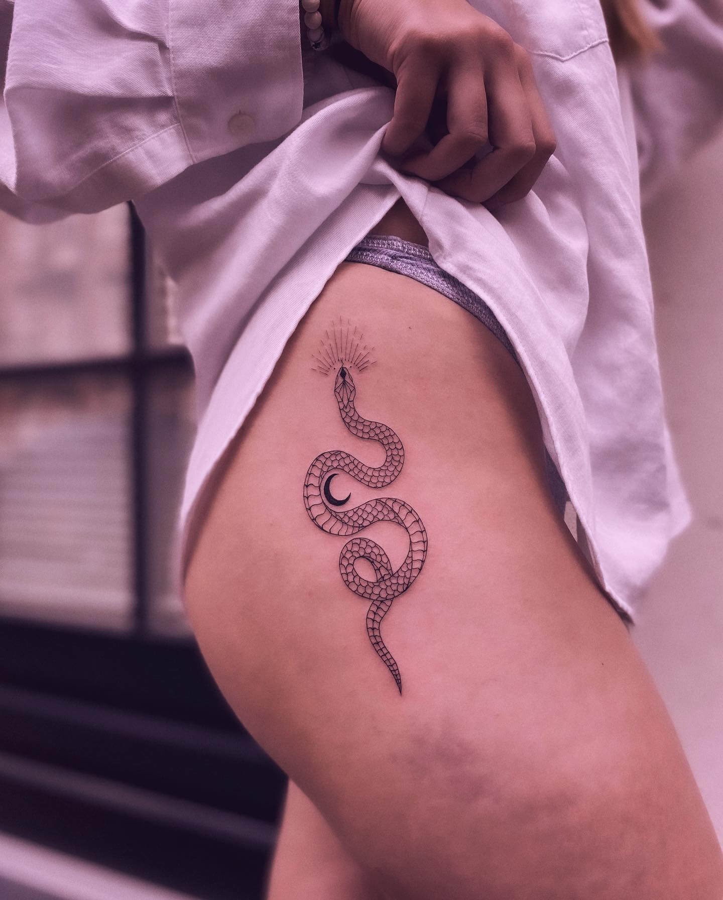 Cool Snake Tattoo Black and White on Hip