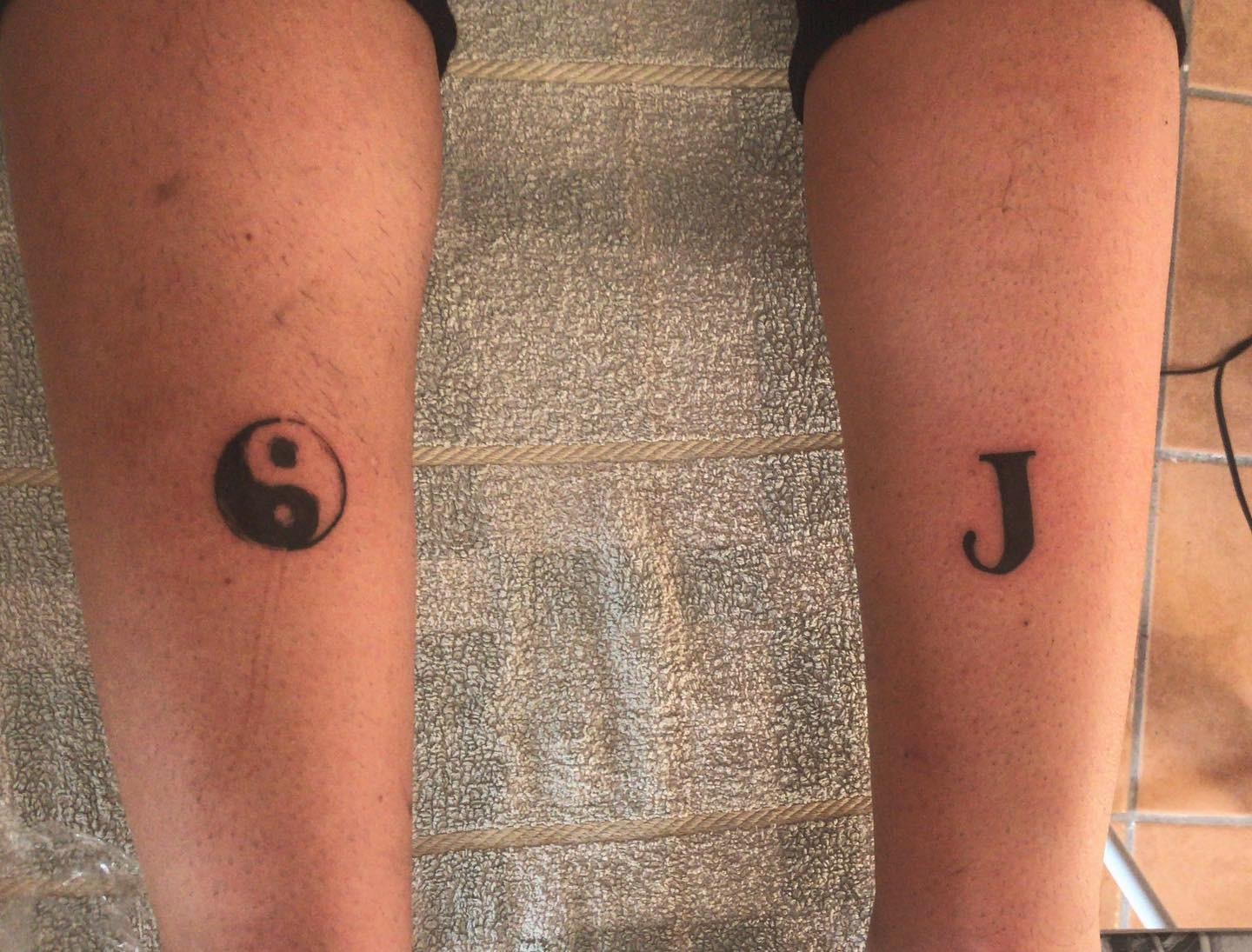 Simple J Letter Tattoo Design With YinYang