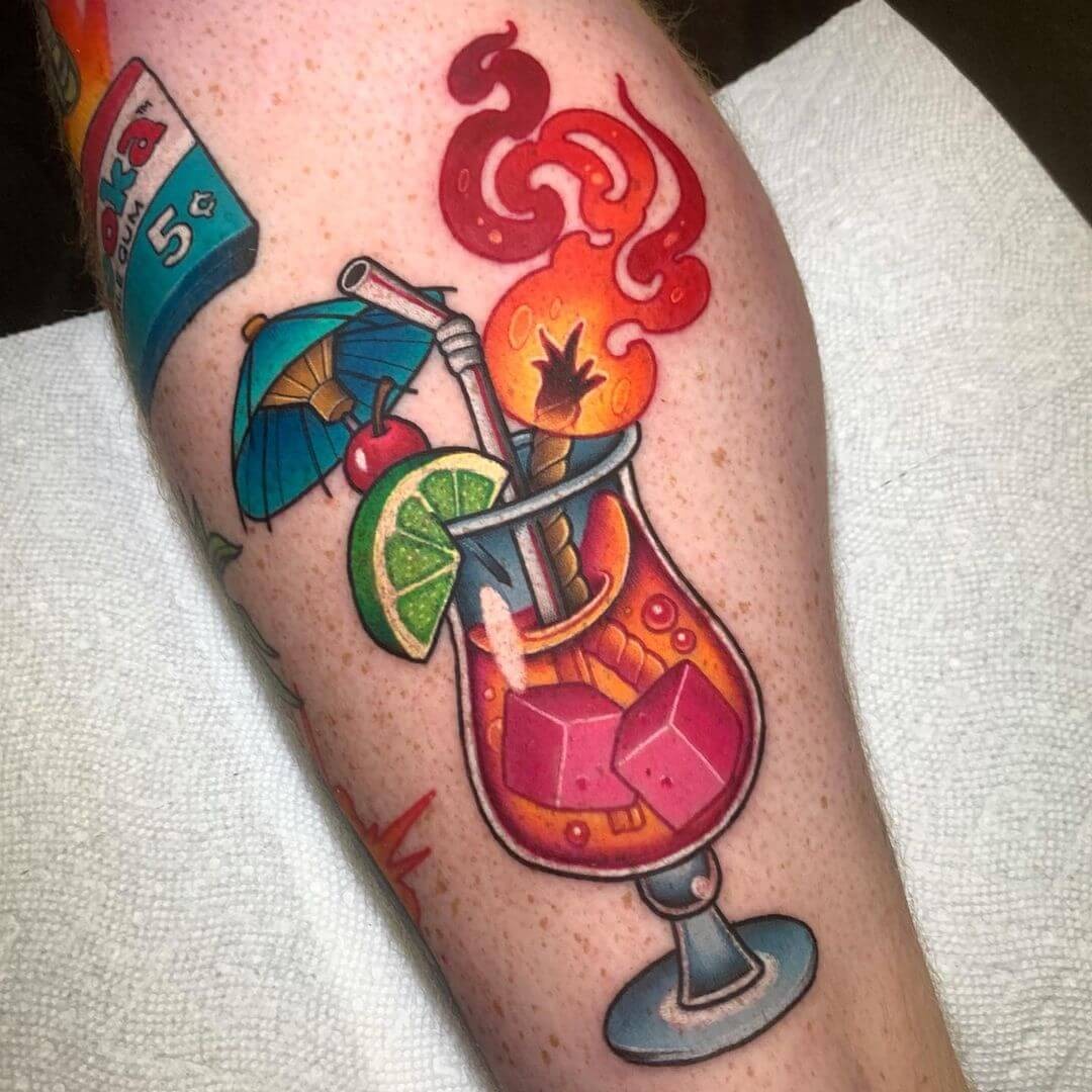 Cool Beach Molotov Cocktail Tattoo