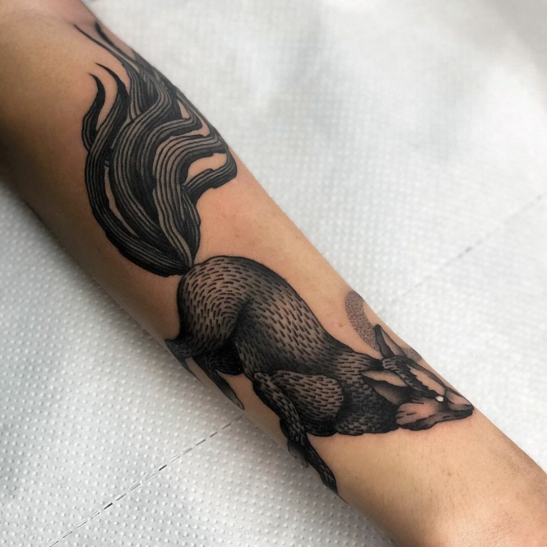 Black Ink Foxes On Arm