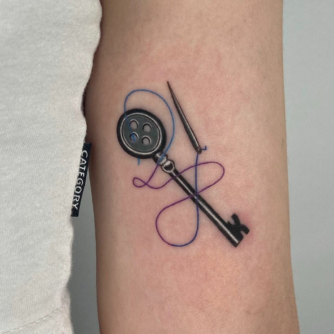 Button And Needle Key Tattoo Idea