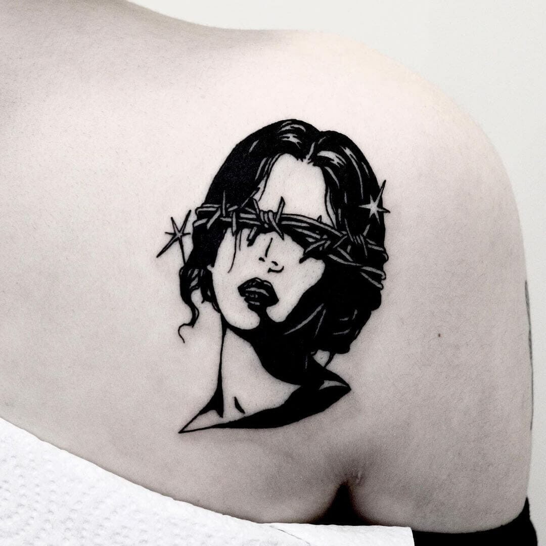 Woman And Barbed Wire Tattoo