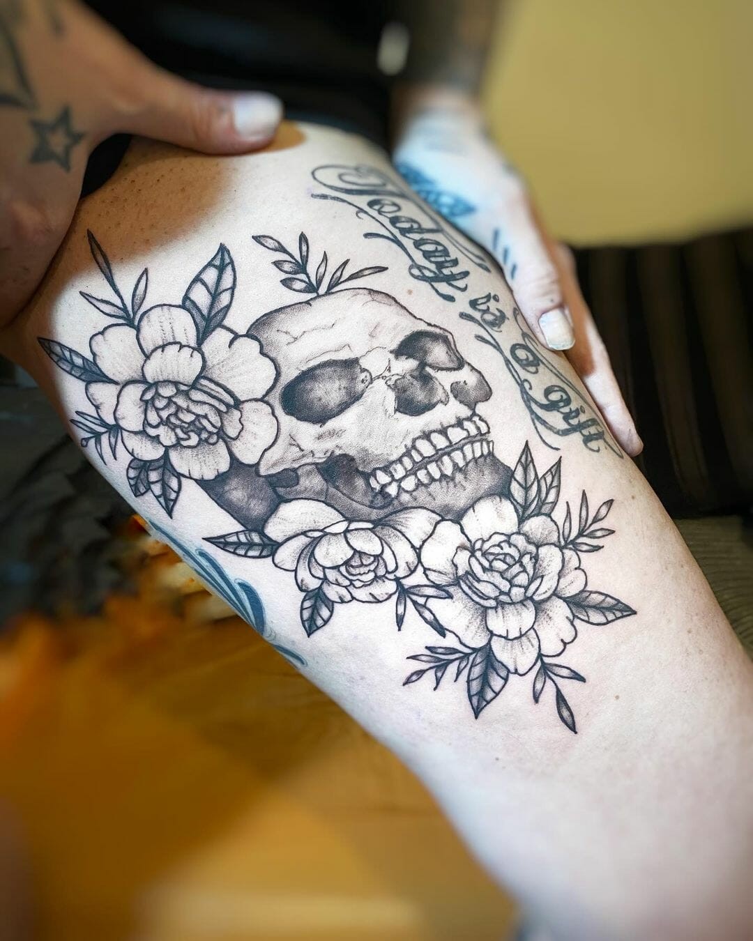 Inner Thigh Skull Tattoo