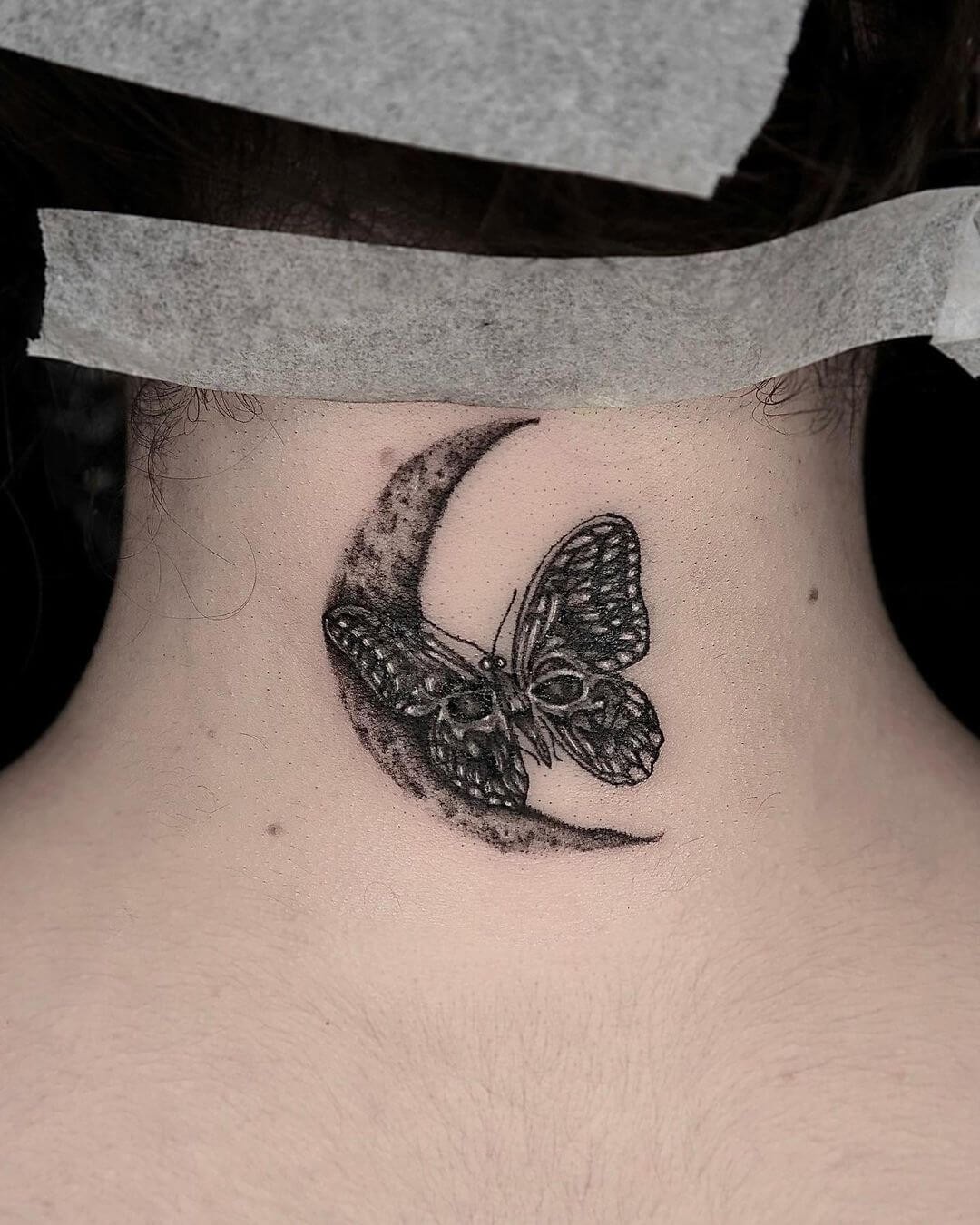 Butterfly And Moon Tattoo