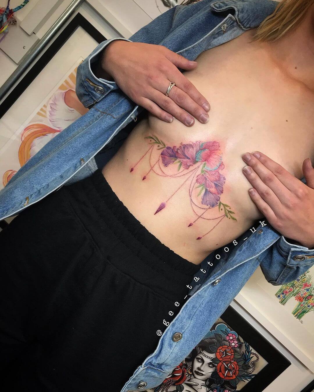 Watercolor Flower Sternum Tattoos