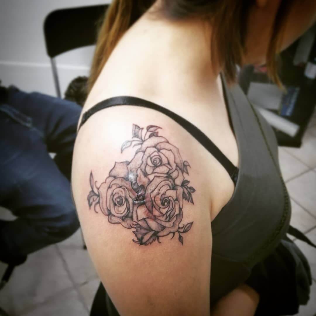 A Floral Shoulder Surgery Scar Tattoo