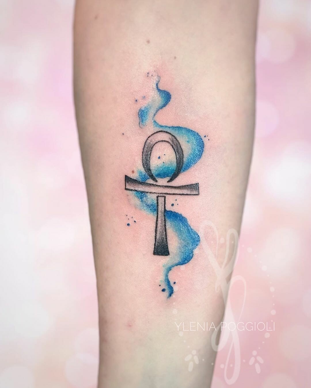 Ankh Key Tattoo With Blue Ink