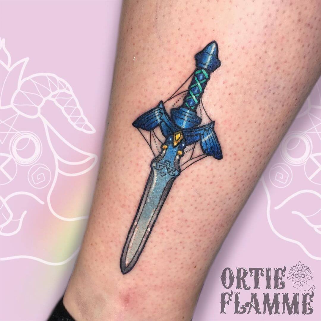 Cute And Colourful Excalibur Leg Tattoo