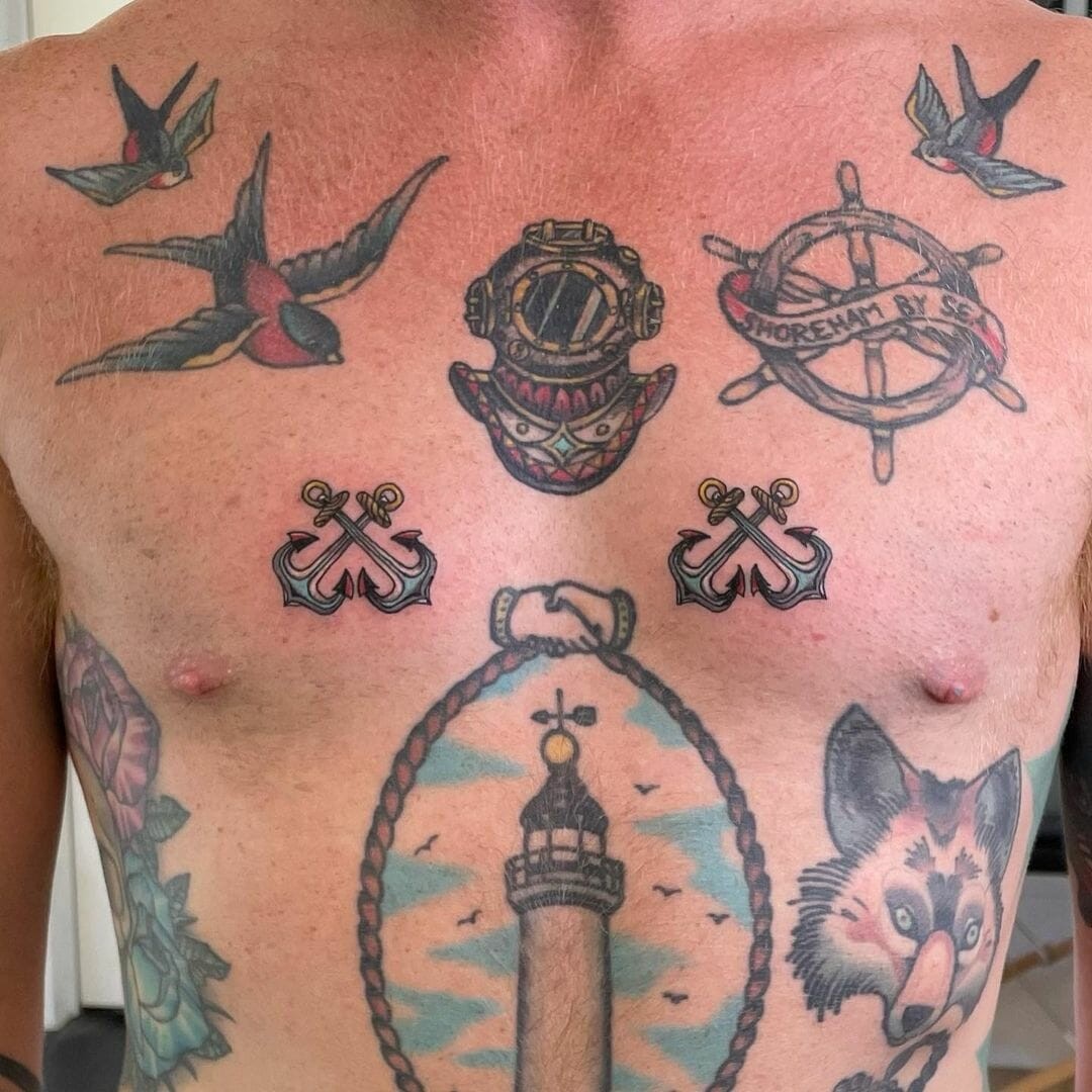 Center Chest Anchor Tattoos