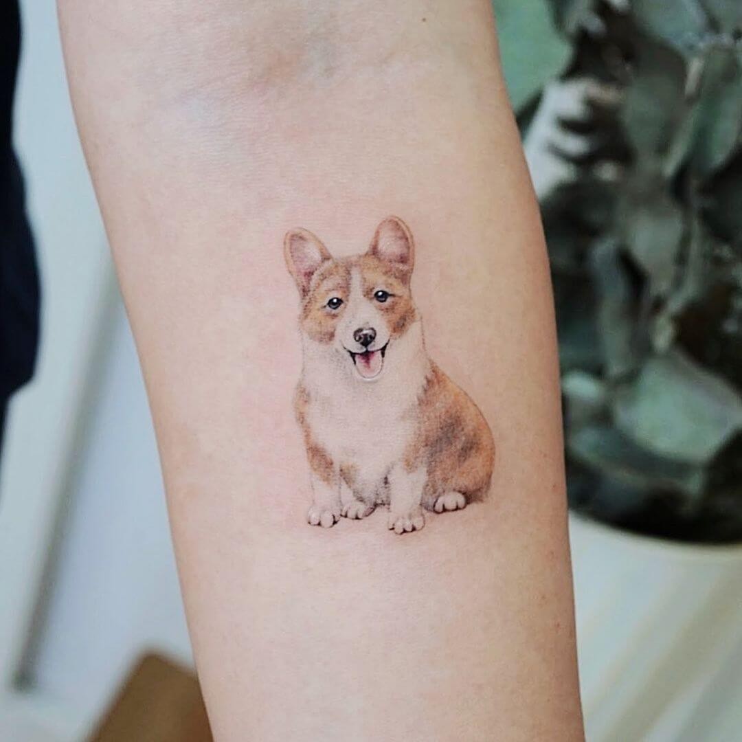 Fine Line Medieval Corgi Tattoo