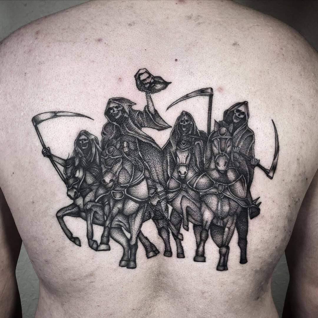 4 Horsemen Of The Apocalypse Back Tattoo