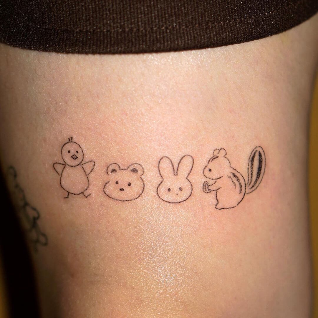 Minimalist Animals and Squirrel Tattoo Outline