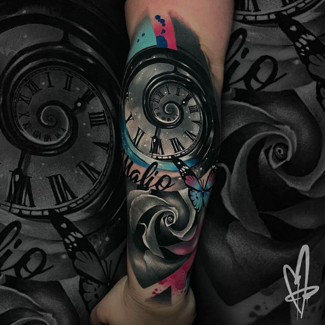 Realistic Spiral Clock Tattoo Ideas