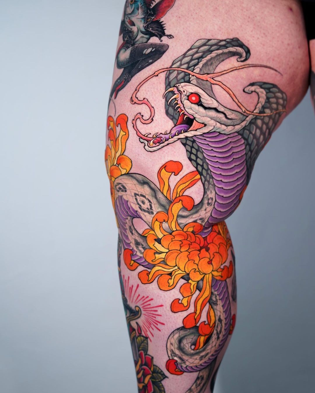 Cobra And Chrysanthemum Tattoo