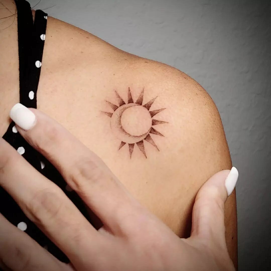 Shoulder Sun And Moon Tattoo Designs