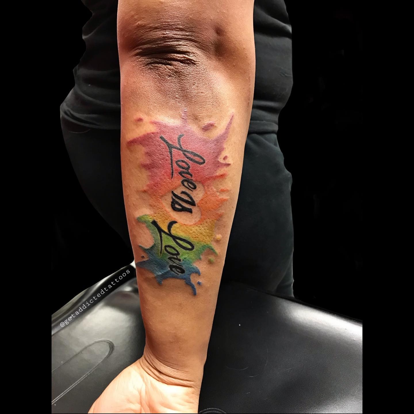 Watercolor Effect Love Is Love Tattoo