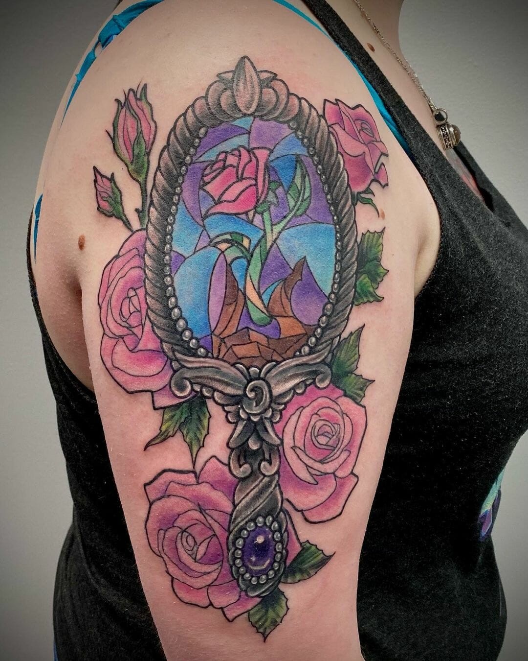 Enchanted Mirror Beauty And The Beast Rose Tattoo