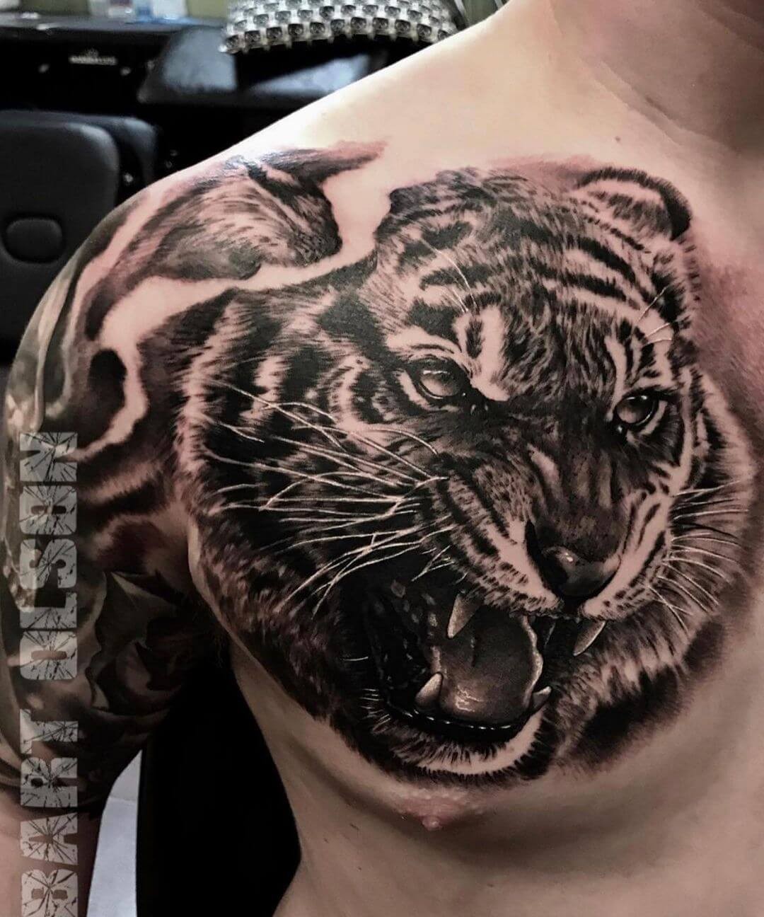 Black-Grey Chest Tattoo