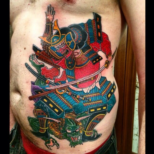 Samurai Fighting Demon On Body