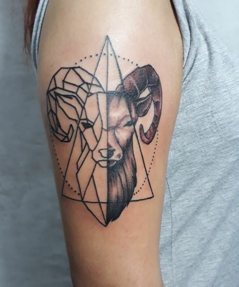 Geometric Aries Zodiac Sign Tattoos