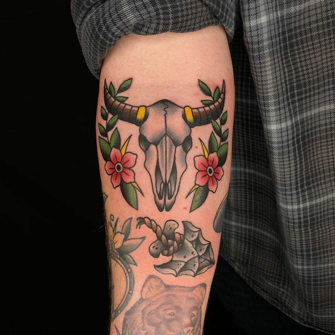 Colorful Bull Skull Tattoo