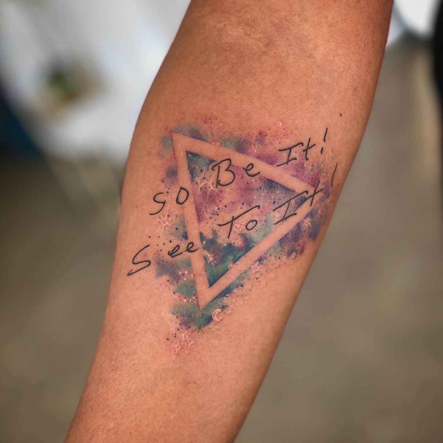 Space Triangle Handwriting Tattoo.