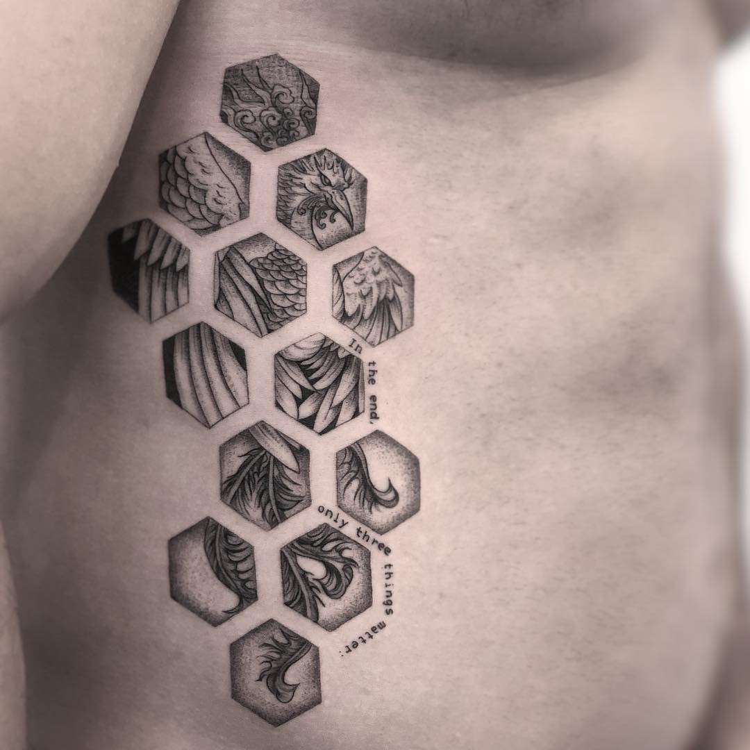 Phoenix In Hexagon Tattoo