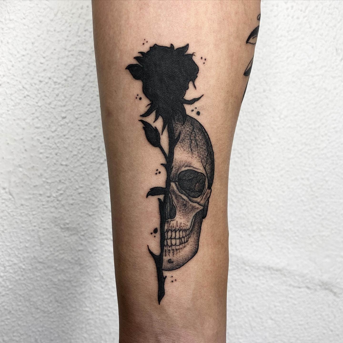 Silhouette Black Rose With Skull Tattoo