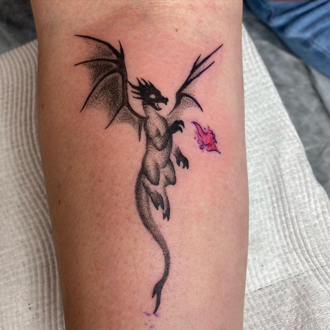 Cute Fire Breathing Black Dragon Tattoo