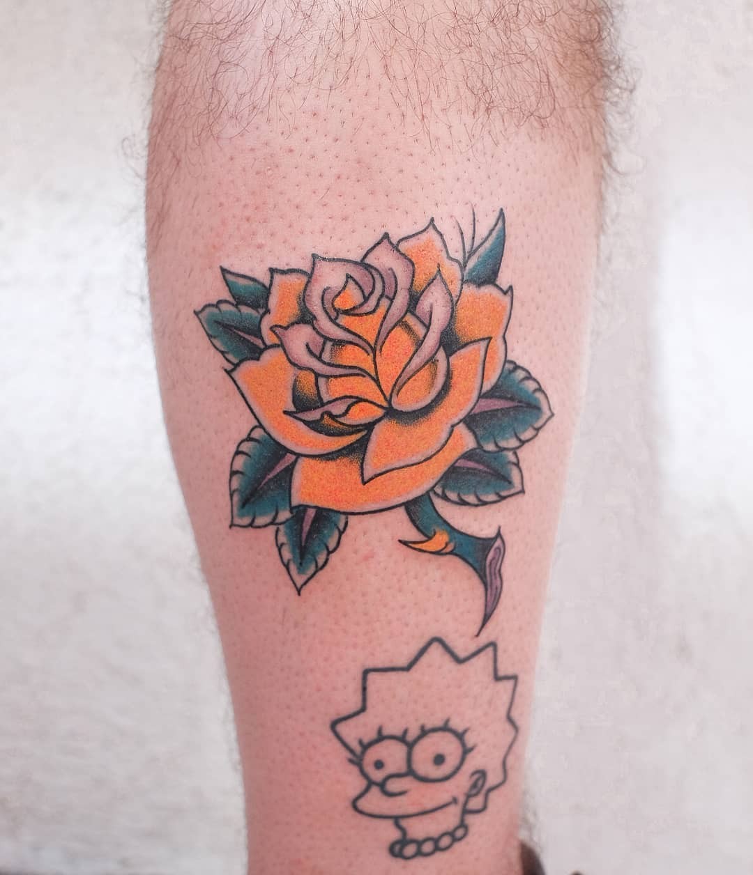 Small Yellow Green Rose Men Tattoo Image