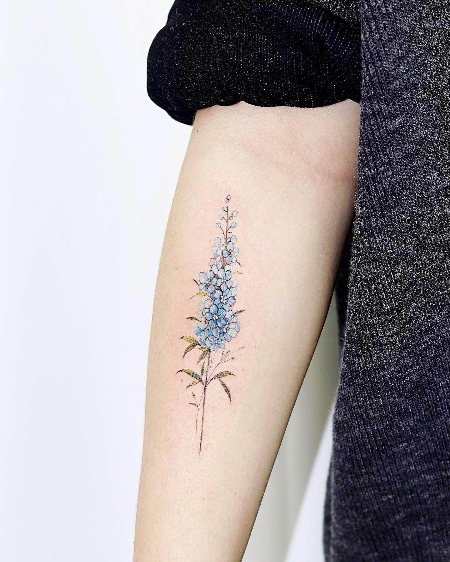 Cute Light Blue Delphinium Tattoos