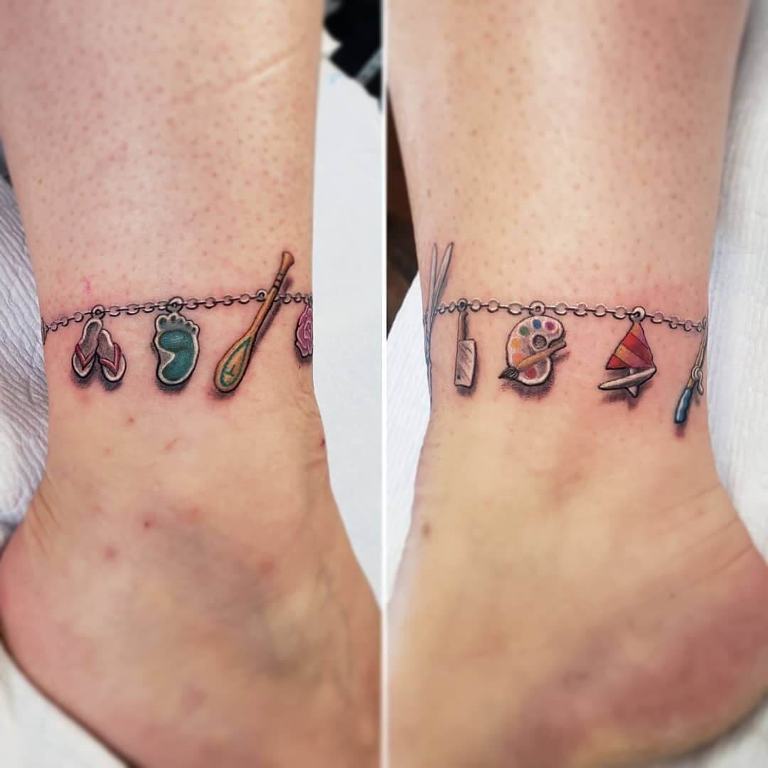 Tattoo Ankle Bracelet With Charm Designs