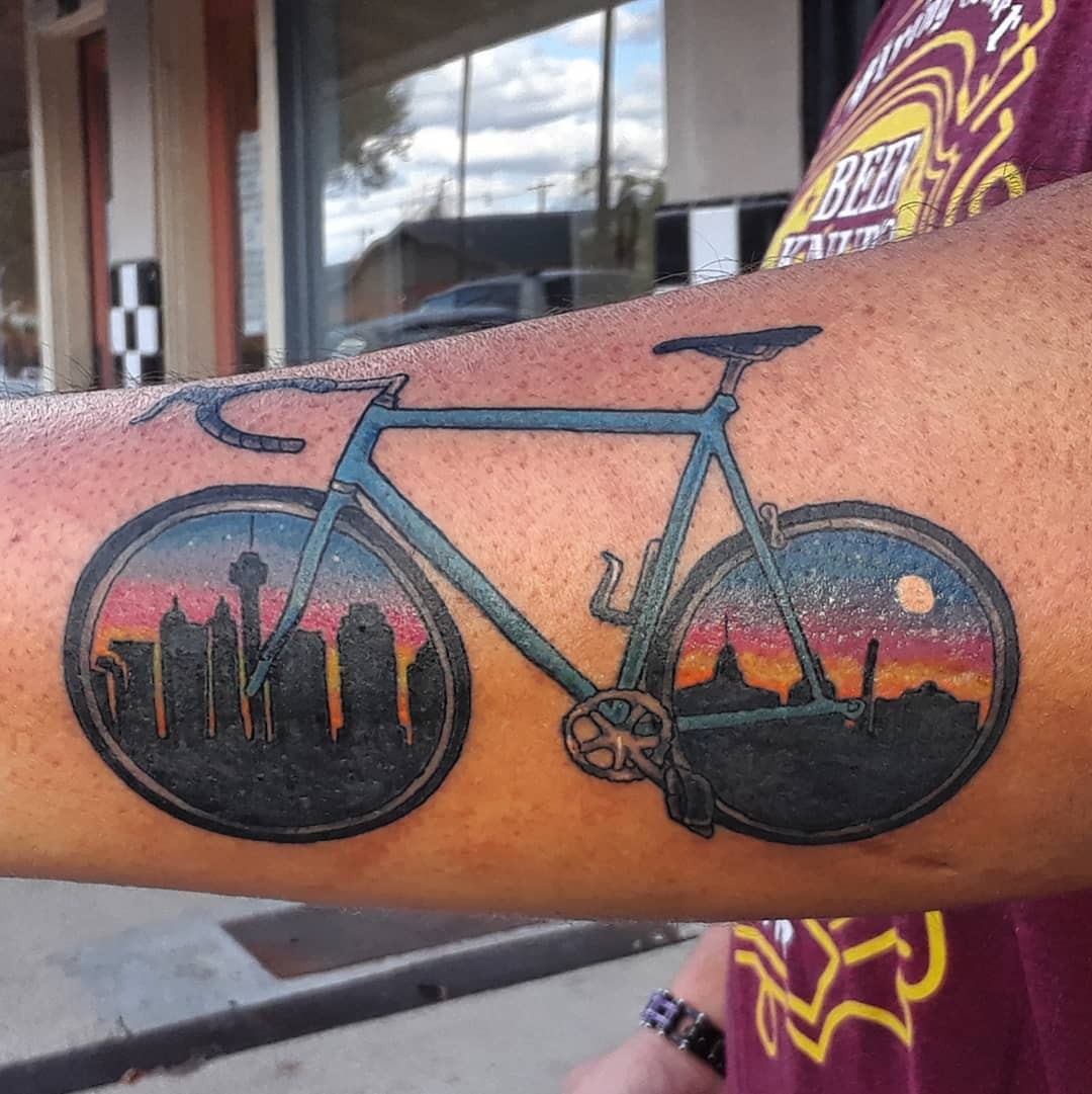 Bicycle Tattoo With Kaleidoscopic Wheels