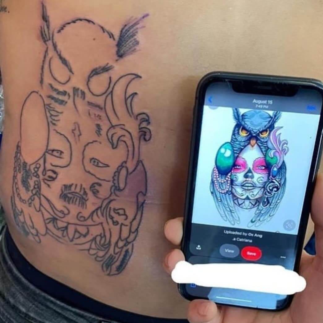 Girl And Owl Headpiece No Ragrets Fail Tattoo You Do Not Need To See On Your Back