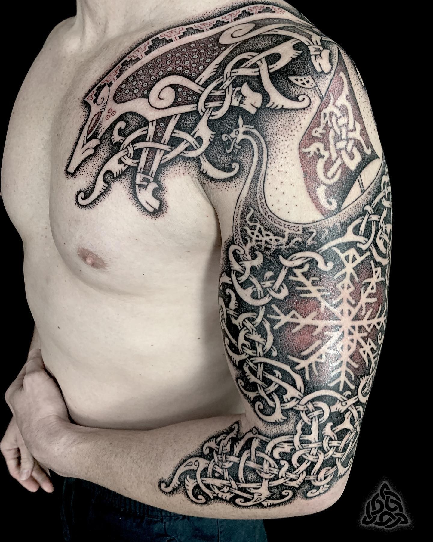 Big And Small Viking Ship Tattoo Ideas