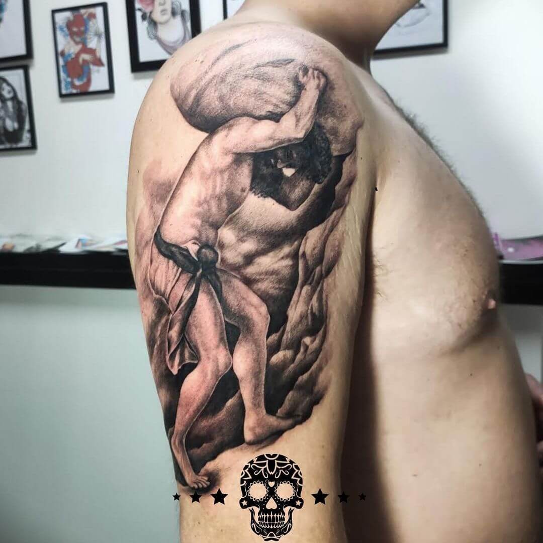 Giant Shoulder Sisyphus Tattoo Dramatic Ink