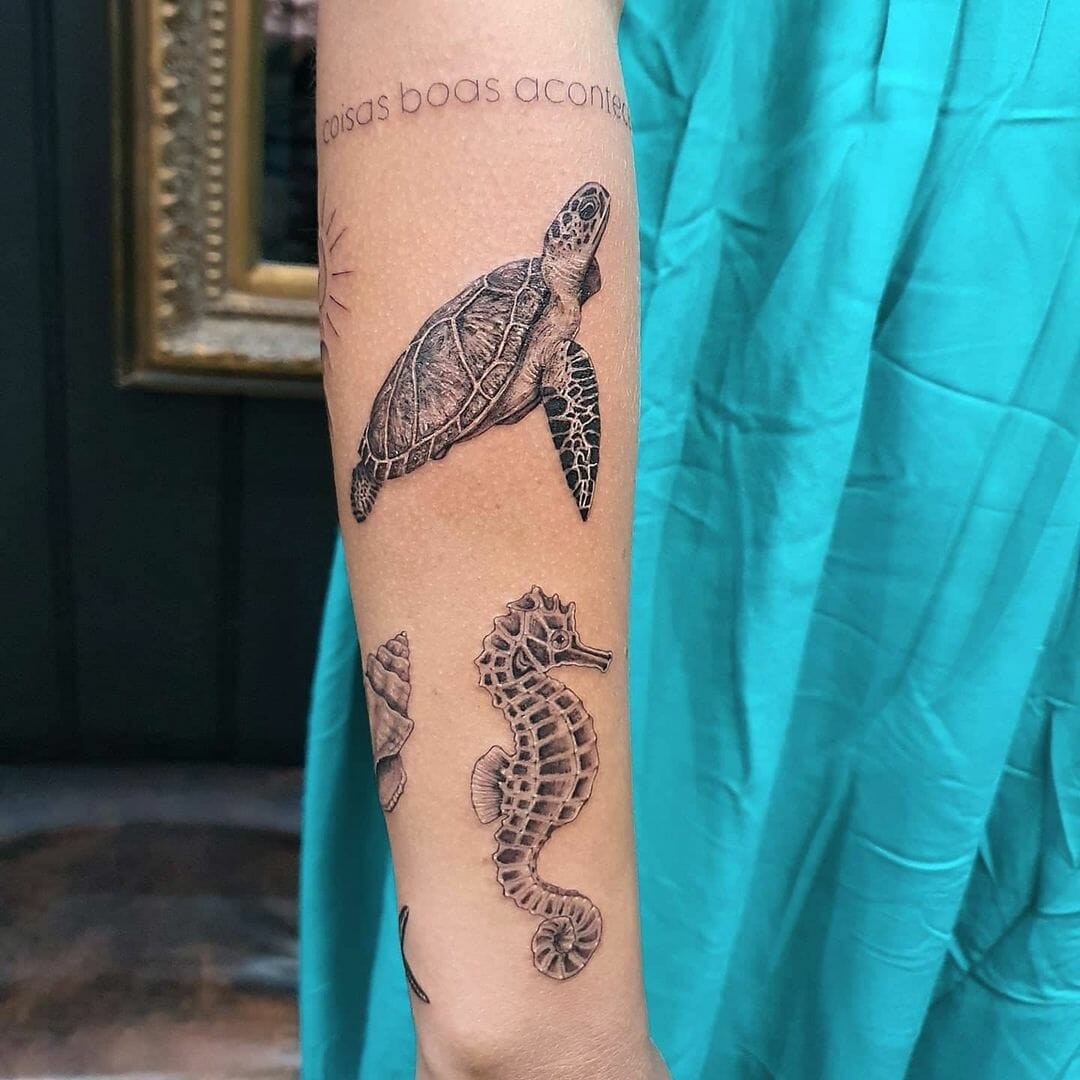 Sea Turtle x Seahorse Tattoo