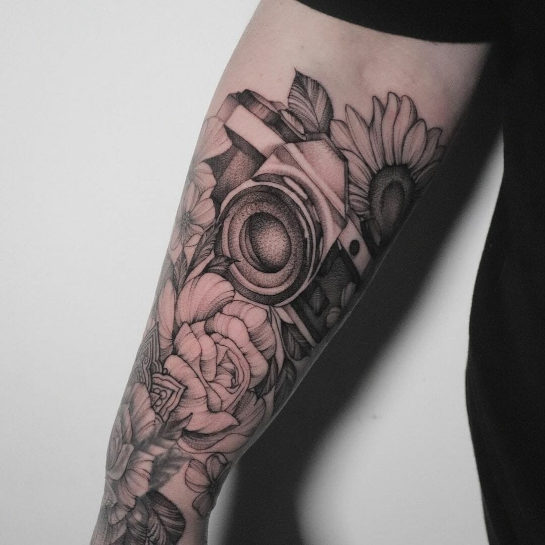 Floral Camera Tattoo designs