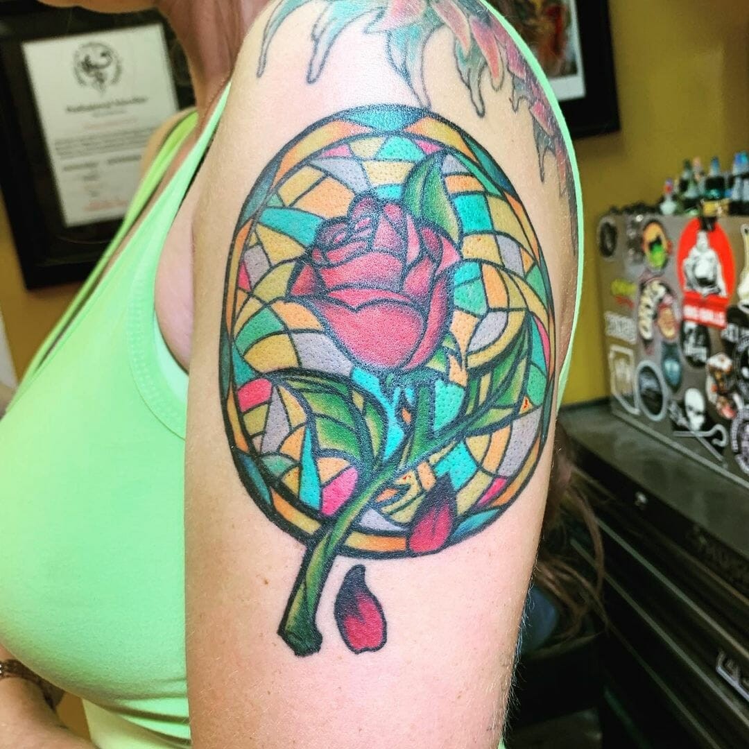 Beauty And The Beast Stained Glass Rose Tattoo