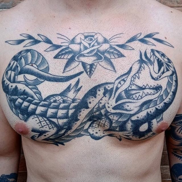 Alligator With Snake Tattoo