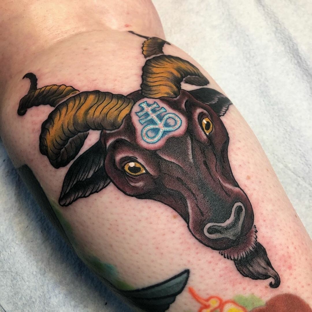 Calf Baphomet Tattoo