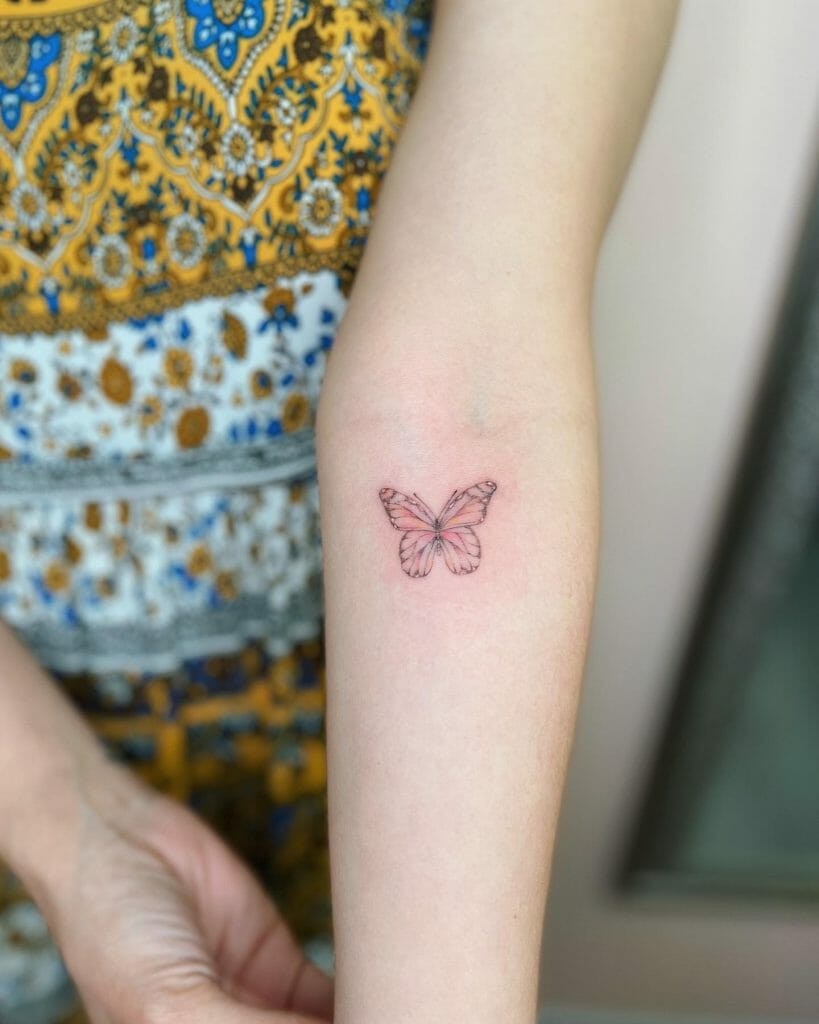 Pink Sunflower and Butterfly Tattoo