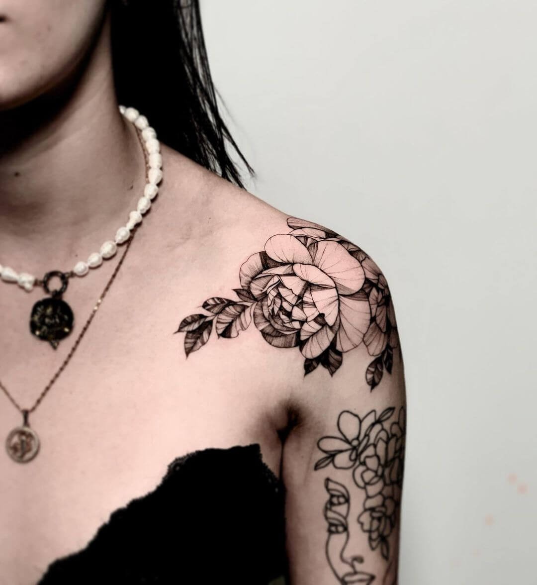 Botanical Floral Line Tattoo