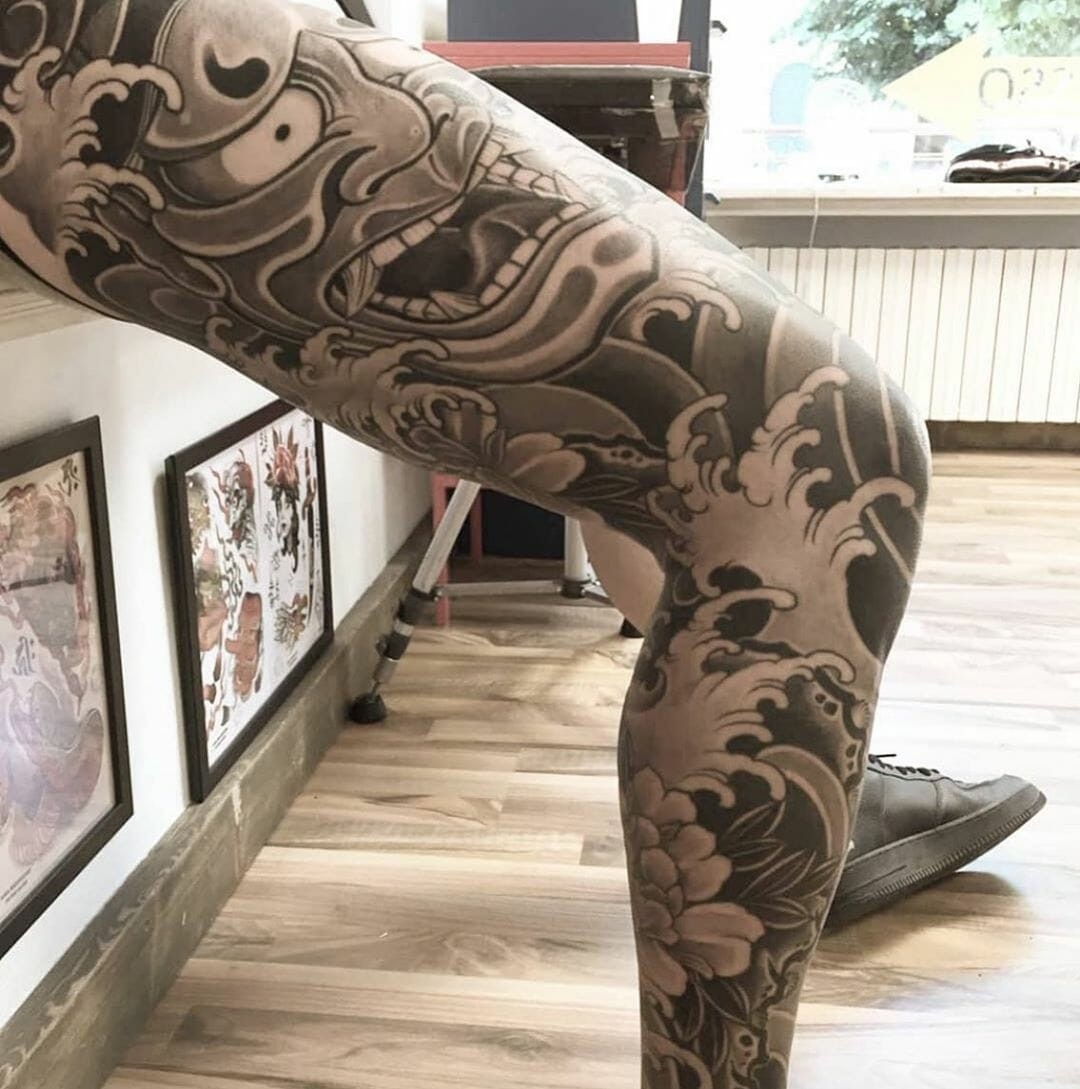 Japanese Elements Leg Sleeve Yakuza Tattoo