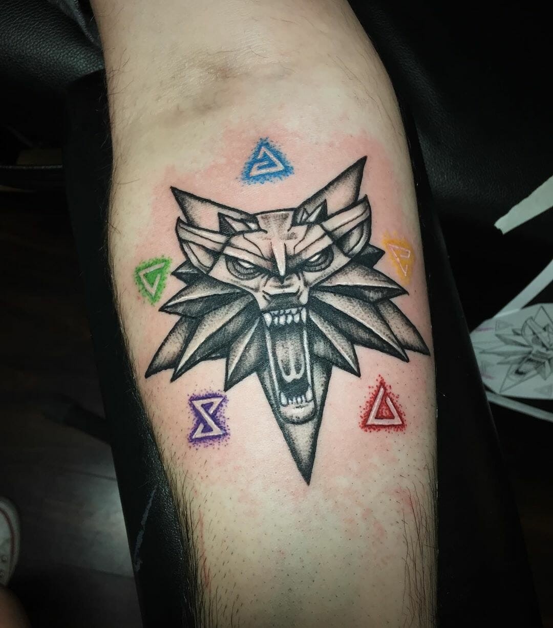 Witcher Tattoos With Colorful Game Designs