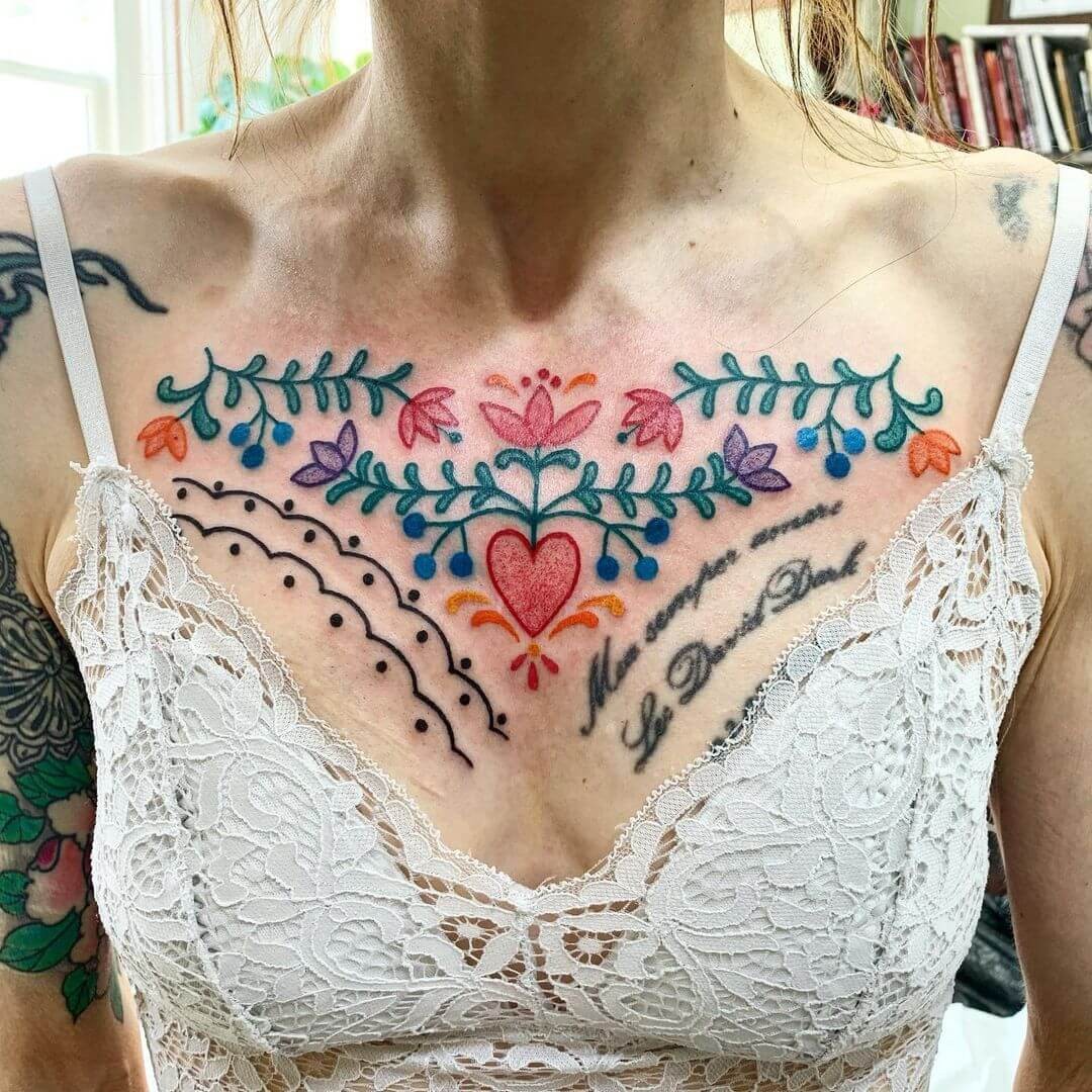 Colourful Chest Folk Art Pattern Tattoo