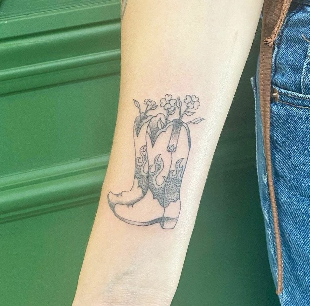 Blackwork Cowboy Boot Tattoo